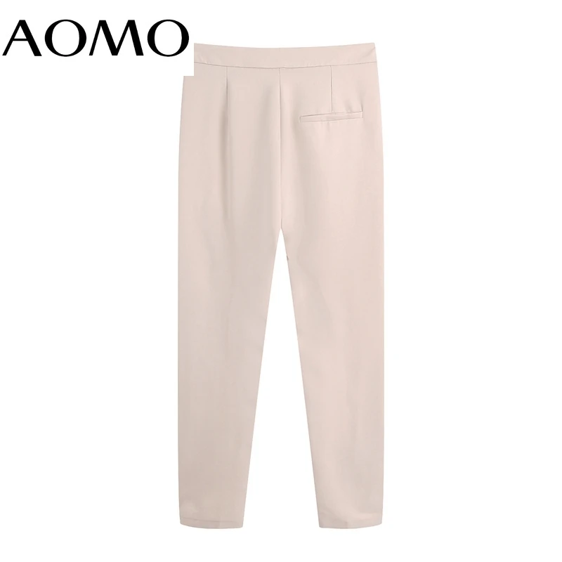

AOMO Women 2021 Chic Fashion Solid Suit Pants Vintage High Waist Zipper Fly Female Trousers BE912A