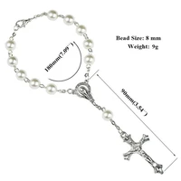 delicate silver color cross charm toddler girl bracelet with white pearls best baptism and christening gift for girls