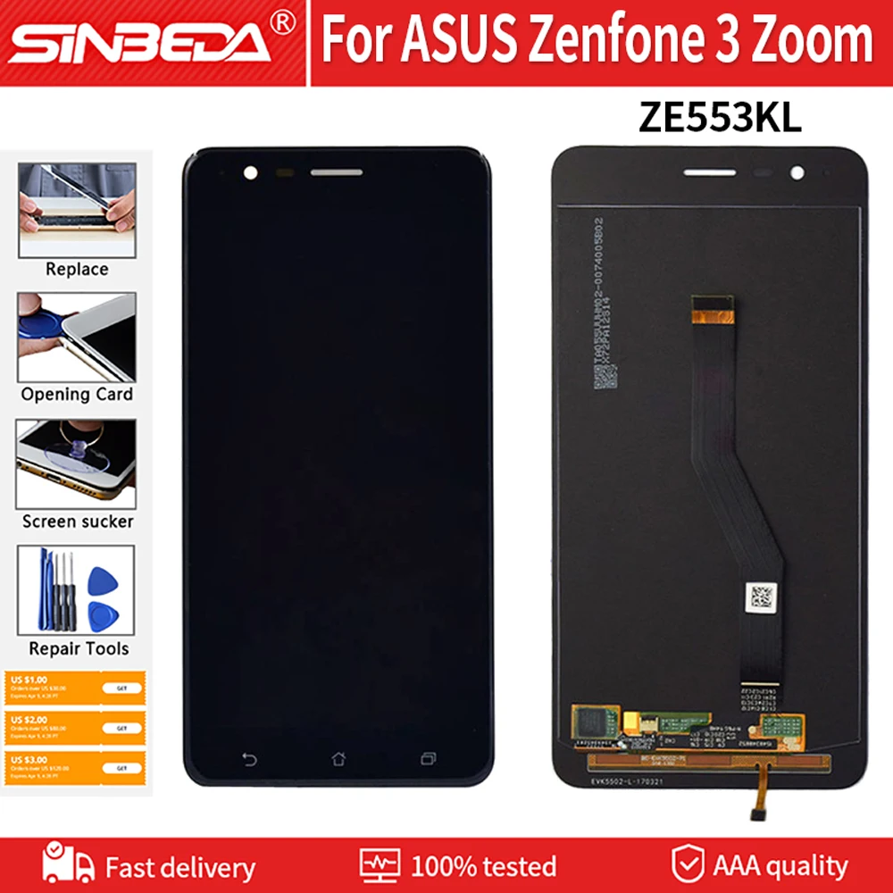 Супер AMOLED дисплей 5 дюйма для ASUS Zenfone 3 Zoom ZE553KL сенсорный экран с рамкой дигитайзер S