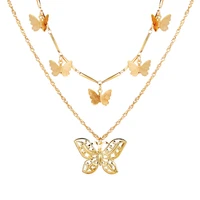 multilayer vintage hollow pendant butterfly gold chain necklace for women female simple butterfly charm choker necklace jewelry