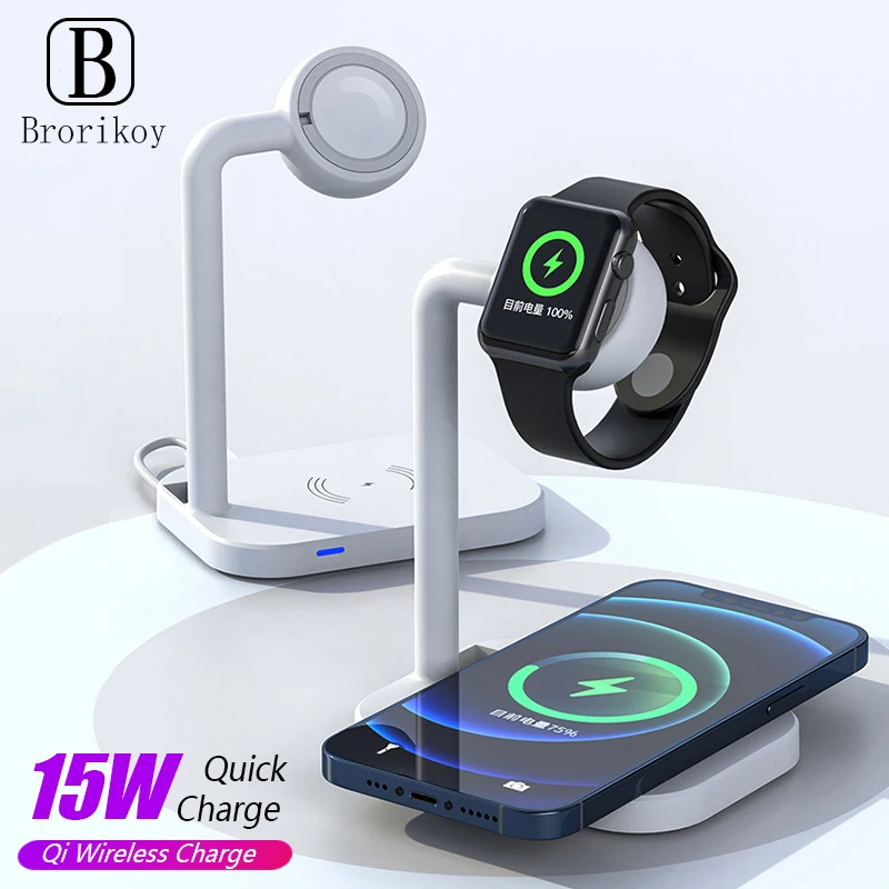 

15W 2 in 1 Wireless Charger Qi Stand for iPhone 12 Pro 11 XS Max Samsung Wireless Fast Charging Stand Dock for iWatch 6 5 4 3 2