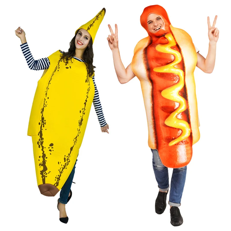 

Костюм на Хэллоуин для женщин, костюм плохого банана, ролевые игры для мужчин, комбинезон для хот-догов, наряд для рождественской вечеринки, ...