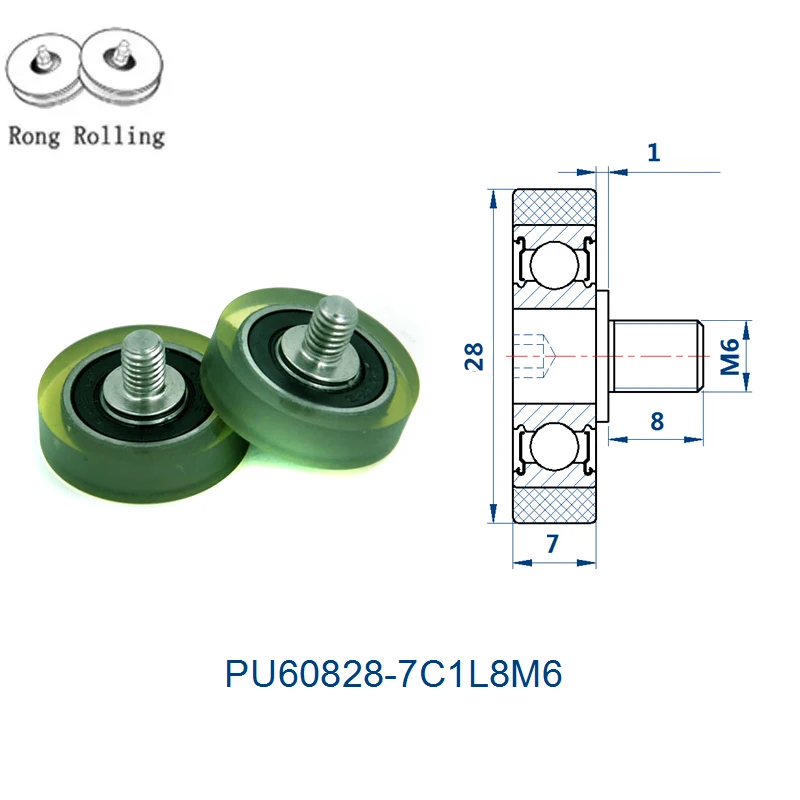 Наружный диаметр 28 мм с толщиной 7 PU материал покрытый подшипник шкив ящика