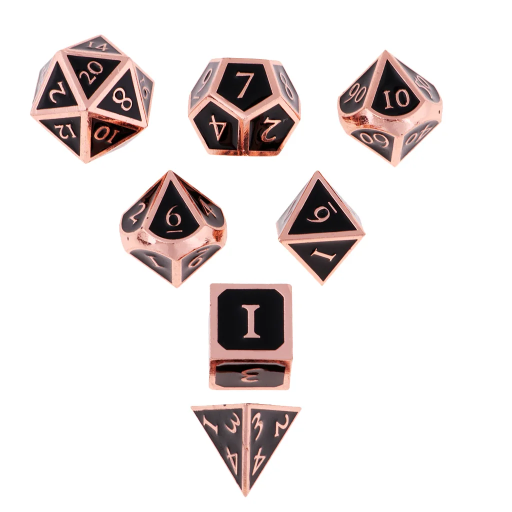 Многогранная металлическая игральная кость набор из 7 шт D4 D6 D8 D10 D12 D20 настольные