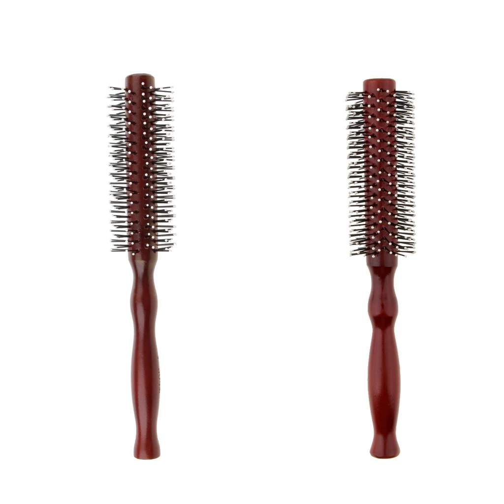 & Curling Roll Hairbrush With Natural Wooden Handle For Wome