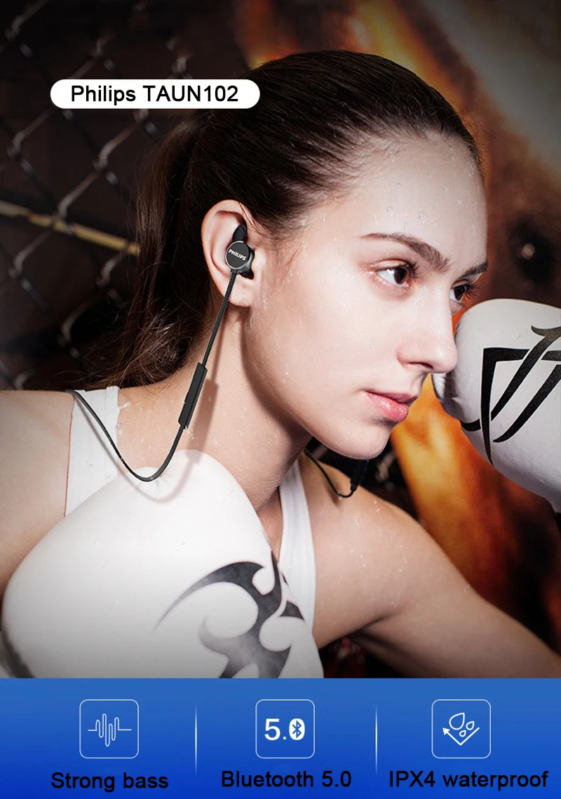 Оригинальные беспроводные bluetooth-наушники Philips TAUN102 спортивные bluetooth-наушники с IPX4 водонепроницаемые для huawei samsung Xiaomi