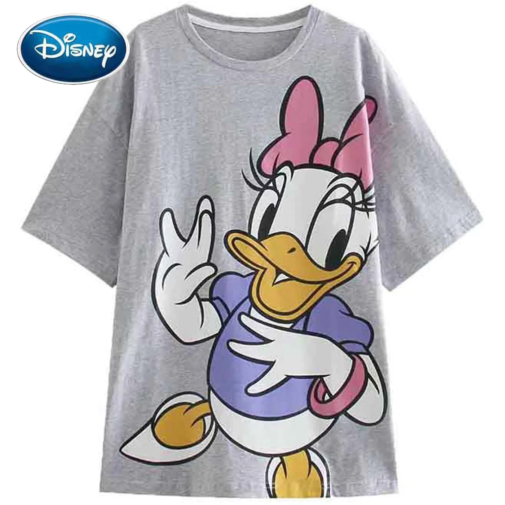 

Disney T-Shirt Harajuku Daisy Duck Cartoon Print Short Sleeve Chic Fashion Sweet Women O-Neck Pullover Tee Top Pink Gray 2 Color