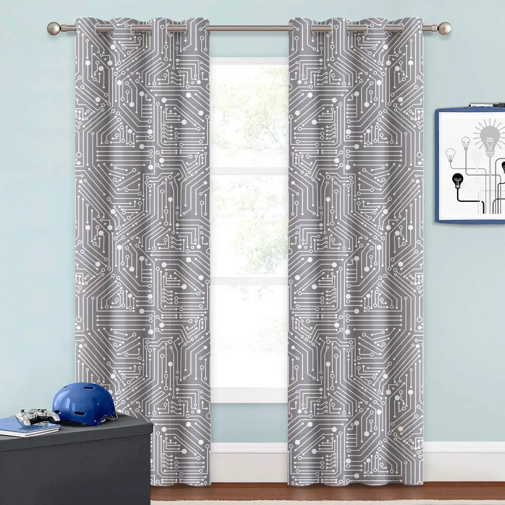 Dove Gray Circuit NICETOWN Печатные шторы украшения компьютерного искусства фон с печатной платой схема светового блока для спальни фон фойе - Цвет: Dove Gray Circuit