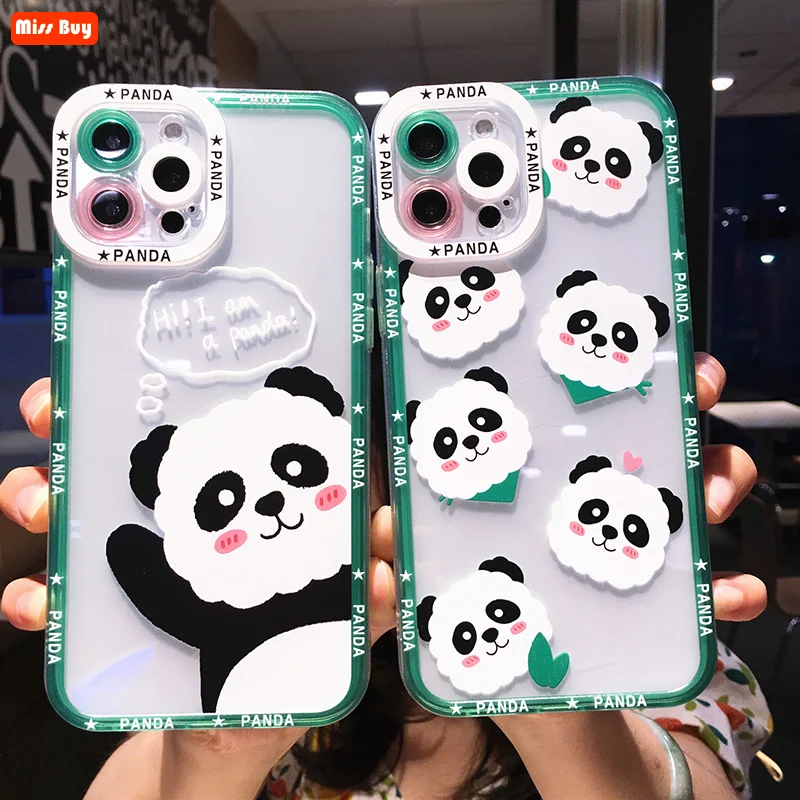 

3D Cute Cartoon Panda Animal Soft TPU Phone Cases for iPhone 13 12 11 Pro Max Mini X XS Max XR 7 8 Plus SE 2020 Slim Back Cover