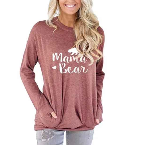 

Women Mama Love Animal Funny Floral Pocket Long Sleeve Casual Sweater Ladies Shirt Tee New Winter Top T-shirt Streetwear