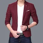 Мужской приталенный Блейзер, деловой Модный повседневный пиджак на одной пуговице с лацканами, длинными рукавами и карманами, осень 2019