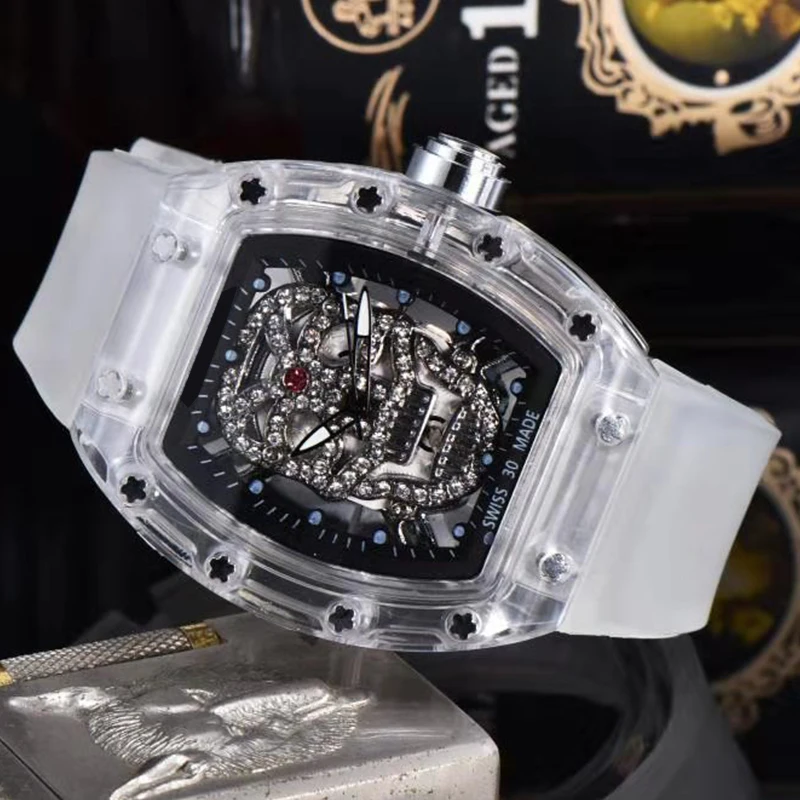 

2021 new brand silicone ghost head quartz men's watch hip hop fashion men's sports watch waterproof calendar display relogio