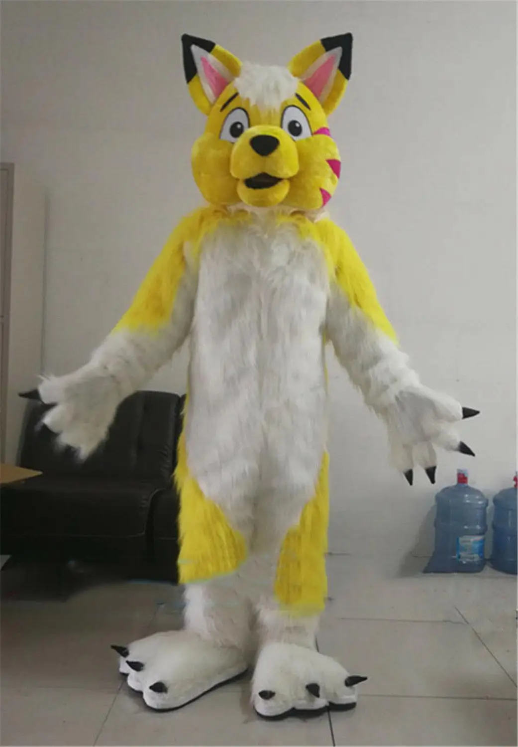 Длинный мех желтый Хаски волк собака талисман костюм Fursuit Хэллоуин косплей