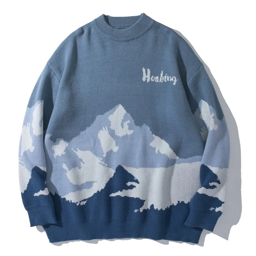 

Snow Mountain Print Vintage Korean Fashion Long Sleeve Top Pull Femme Winter Clothes Women Pullovers Tops Sweater Trends