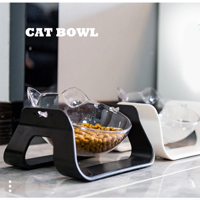 

Cat Bowl Dog Bowl With Raised Stand Water Food Feeder Drinker Protection Cervical Transparent Wide Open Pet Bowls for Cats Dogs