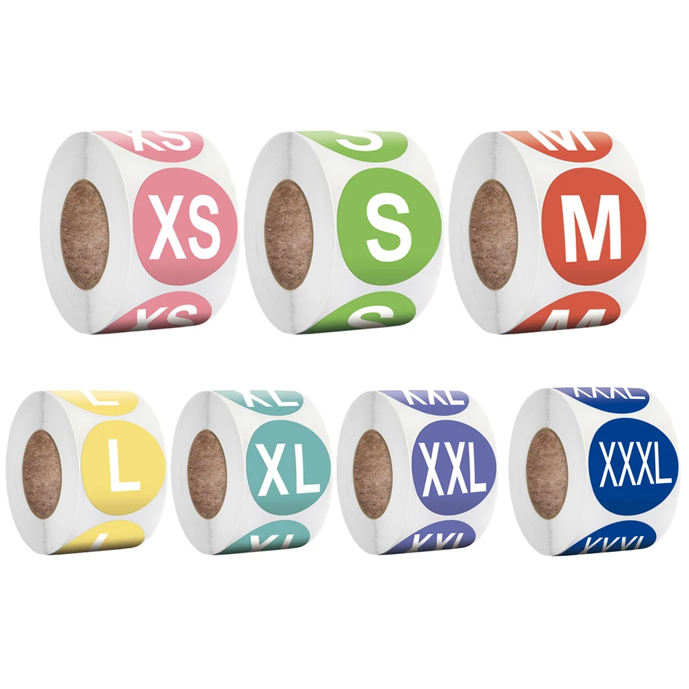 

500 Pcs Clothing Size Stickers Label Round 1 Inch Colorful Coded Adhesive Labels Shirt Hat Socks Mark Size Self-adhesive Paper