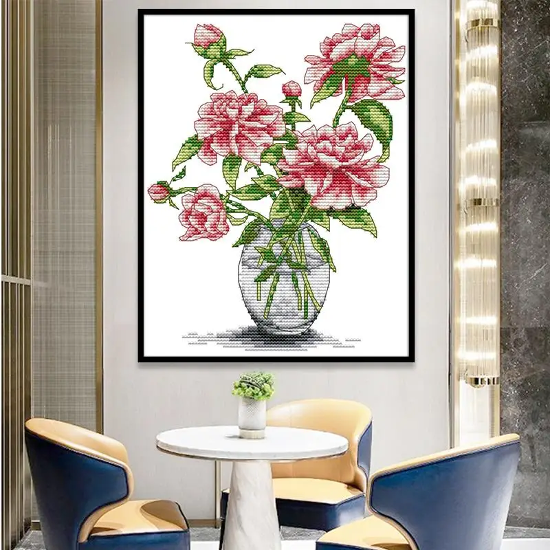 

Набор для вышивки крестиком с цветами и вазой 11CT 14CT, Набор для вышивки с принтом, свадебные украшения, поделки