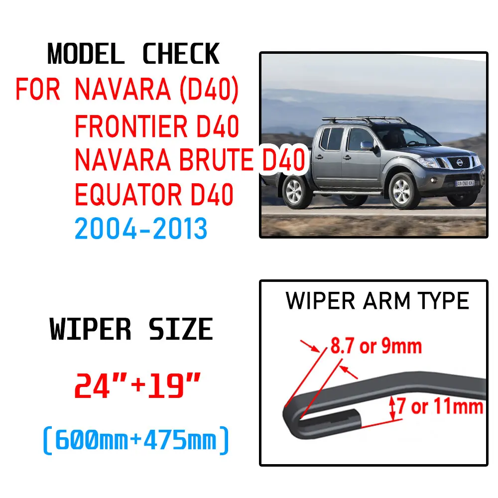 Щетки стеклоочистителя автомобиля для Nissan Frontier Navara Brute D40 2004 2005 2006 2007 2008 2009 2010 2011 2012