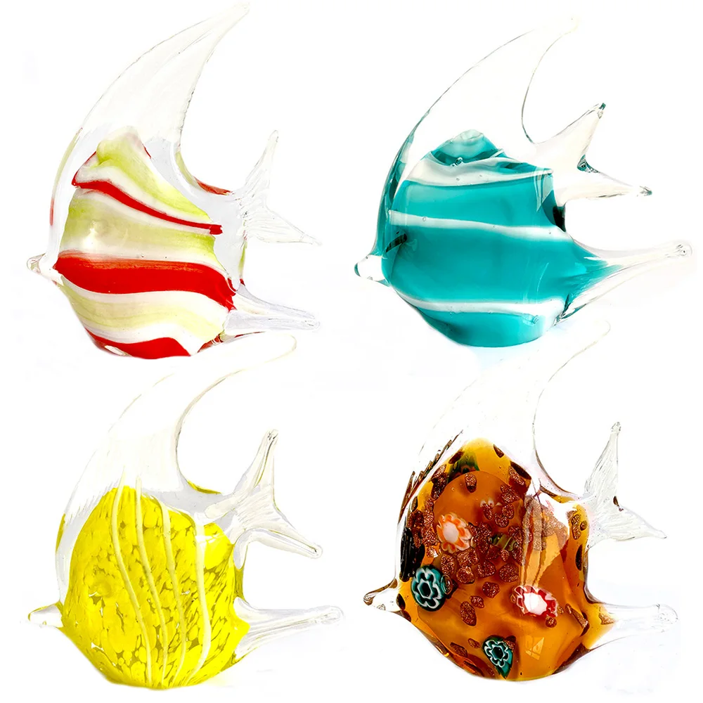 

4 Colors Vivid Crystal Glass Tropical Fish Animal Figurines Hand Blown Glass Craft Modern Sculpture Home Table Decor Xmas Gift