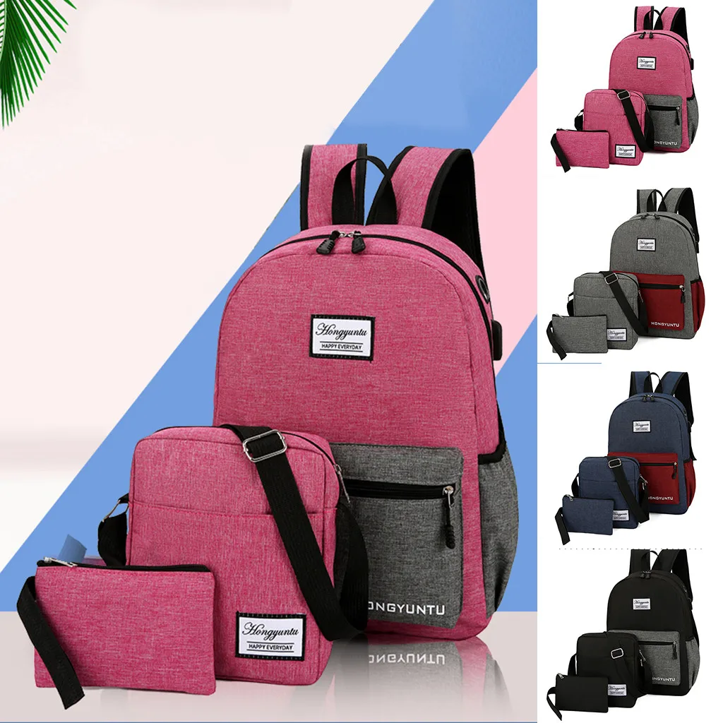 Модный уличный холщовый однотонный рюкзак из трех частей дорожная сумка на