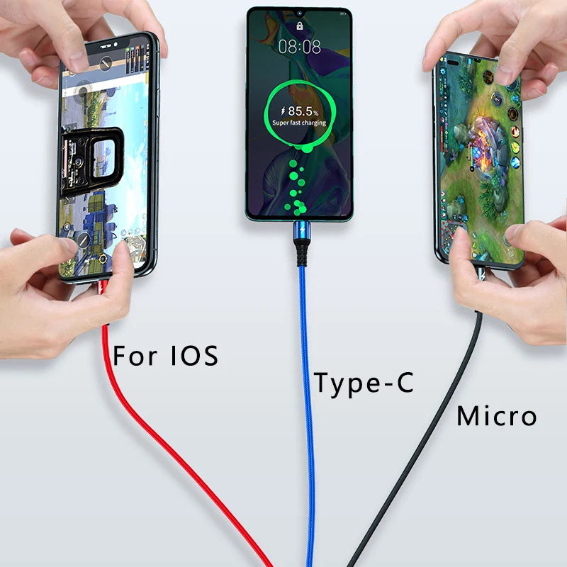 3 в 1 USB Type C Micro кабель для iPhone 8X7 6 6S Plus Samsung Nokia кабели быстрой зарядки Шнур