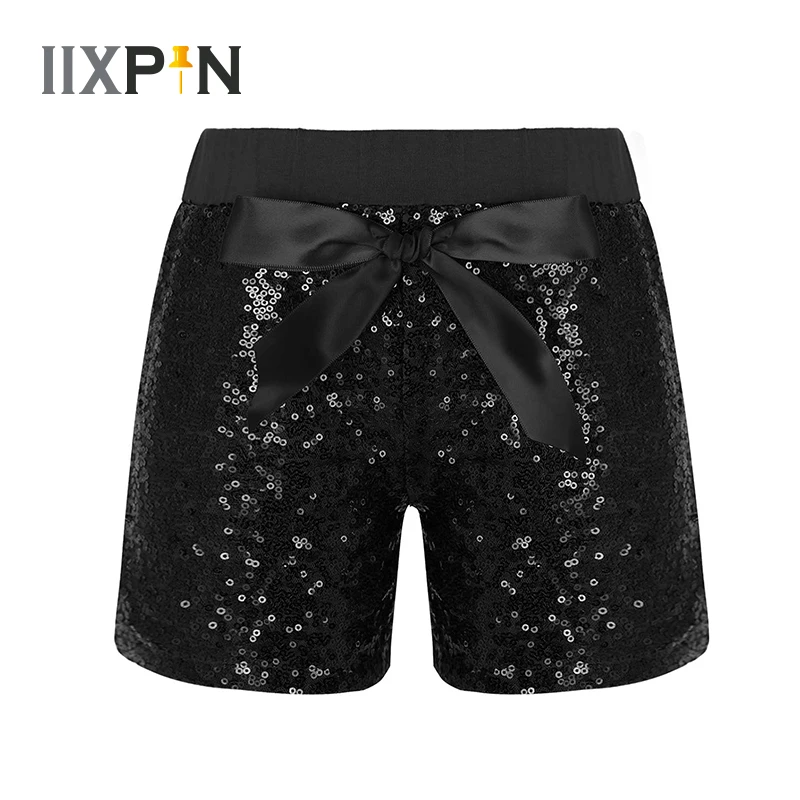 

Kids Girls Ballet Dance Shorts Boys Jazz Dance Costume Elastic Waistband Bowknot Shiny Sequins Boxer Shorts Modern Dance Wear