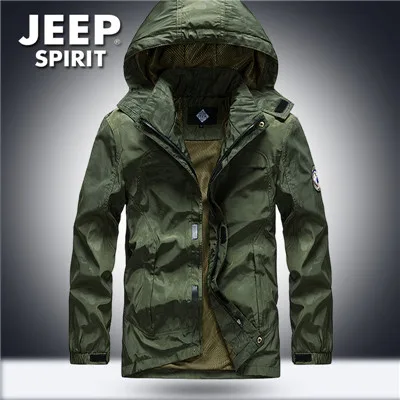 JEEP SPIRIT военная куртка мужская повседневная с капюшоном воротник сетчатая юбка пальто Мужская Плюс Размер M-4XL Верхняя одежда летняя куртка - Цвет: Армейский зеленый