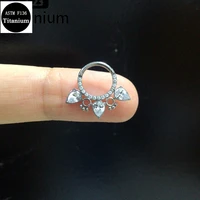 f136 titanium nose earring hight segment ring front side is inlaid with three zircon water drops open small septum piercing