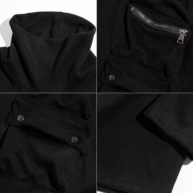

Turtieneck Black Sweatshirt Men Streetwear Pullover Sweatshirts Oversize Men Fashion Pocket Loose Tops BB305