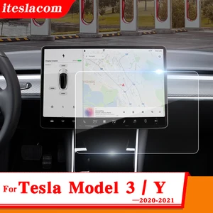 15inch model 3 y 2021 car screen tempered glass protector film for tesla model 3 accessories navigator touch display hd film free global shipping