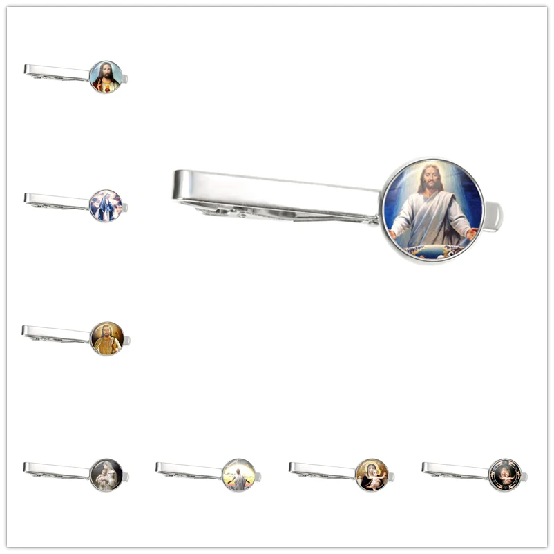Virgin Mary with Baby Jesus Tie Clips Men Metal Tieclip Necktie Clip Pin Religious Art Jewelry Christian Gift