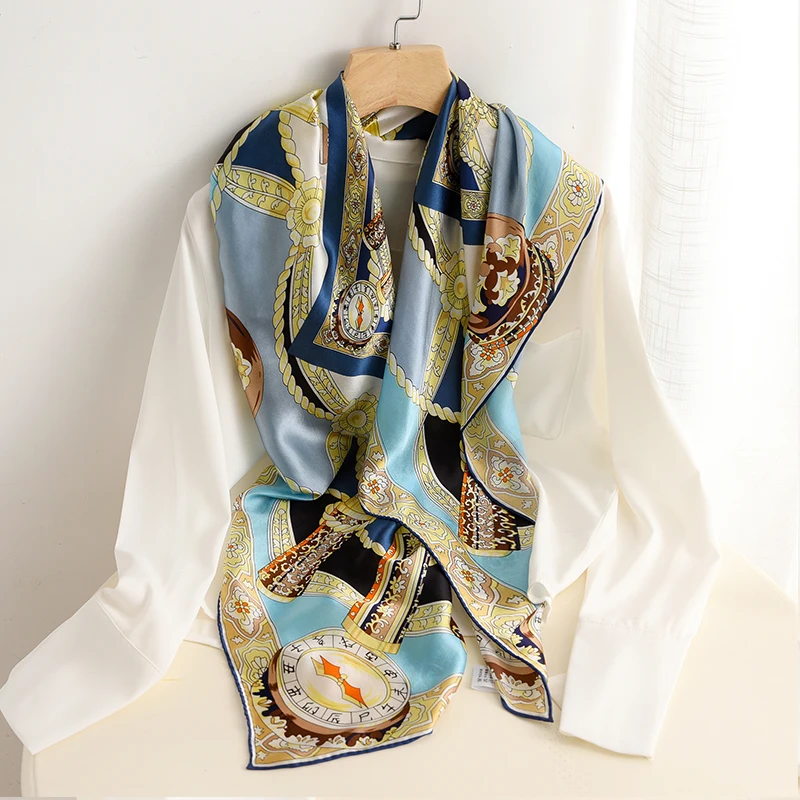 

110*110 Silk Square Scarf 100% Mulberry-Silk Scarf Hand Rolled Edges Luxury Scarf Women Designers Scarves Shawls Square Retro