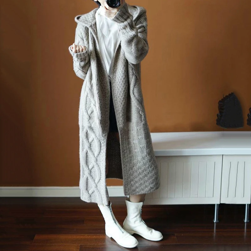 

Autumn Winter Long Sweater Overcoat Female Sweaters Cardigans Knitted Coat Korean Chic Thicken