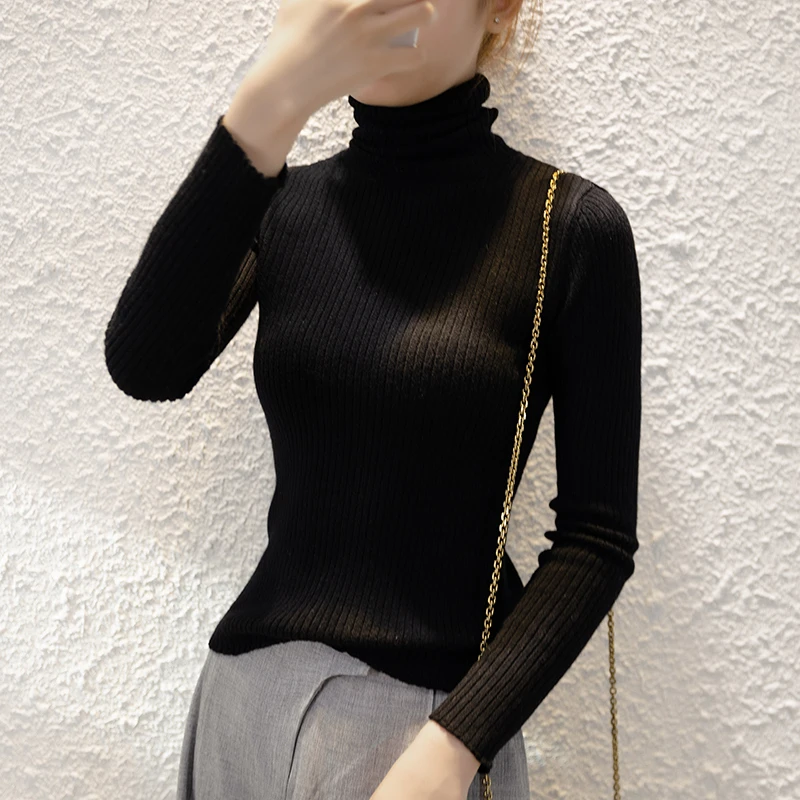 

real wool sweater women spring thin pullover full short sleeves turtleneck fashion short slim tops stylish basic shirt sweater