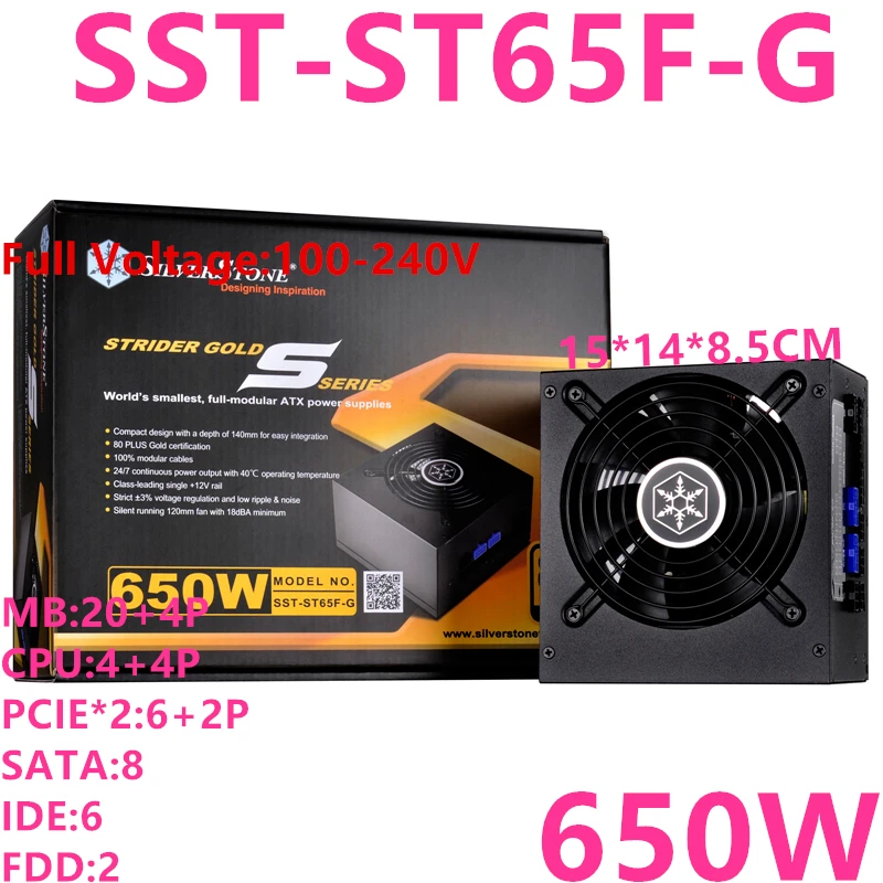 

New PSU For SilverStone Brand ATX 12V Full Modular 80plus Gold Game Mute Power Supply 650W Power Supply SST-ST65F-G