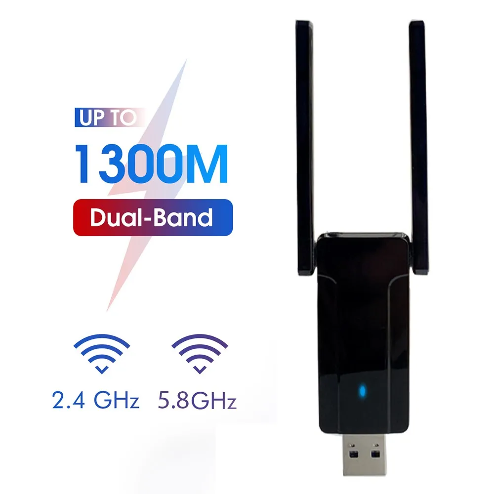 

Wireless Network Adapter USB 3.0 Dual Band 2.4GHz+5.8GHz WiFi Card Dual Antenna Wireless WiFi Receiver Transmitter