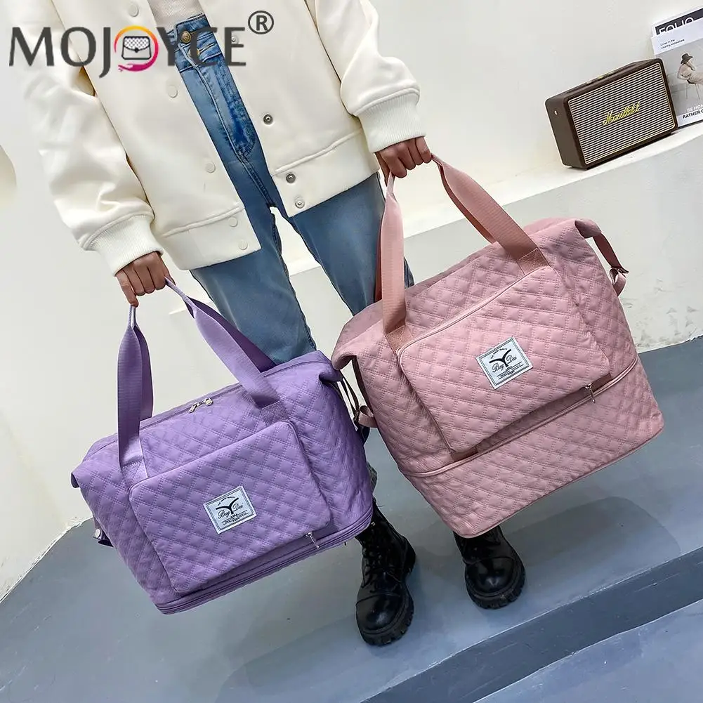 

Fashion Women Preppy Style Oxford Cloth Diamond Lattice Shoulder Bag Portable Solid Color Large Capacity Sports Gym Handbags