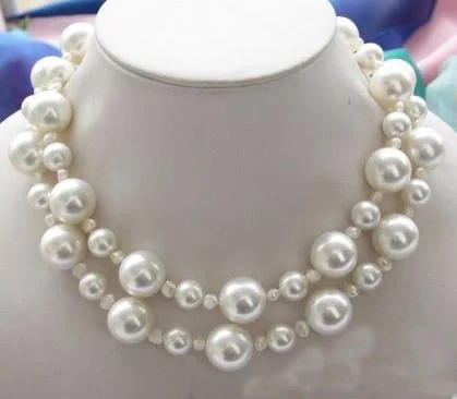 

Luck Real Pearl Necklace 33'' 16mm Round White South Sea Shell Pearl Baroque Beads Necklace Long Jewelry Charming Women Gift