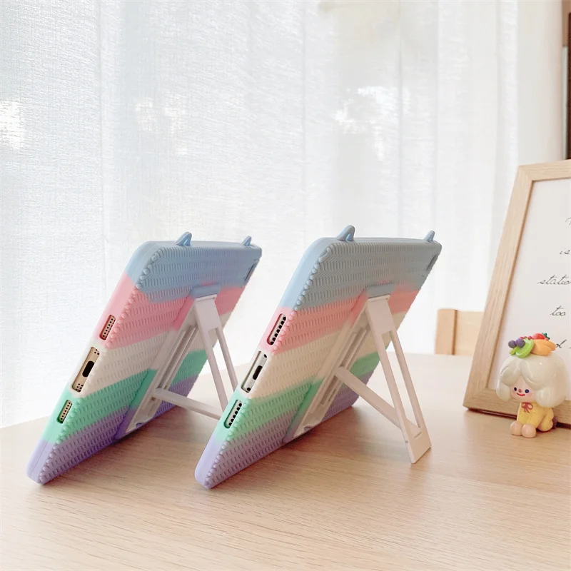 Цветной чехол для iPad Mini 6 6th 5 Air 4 3 2 1 10 9th Pro 9 7 11 безопасный силиконовый с подставкой