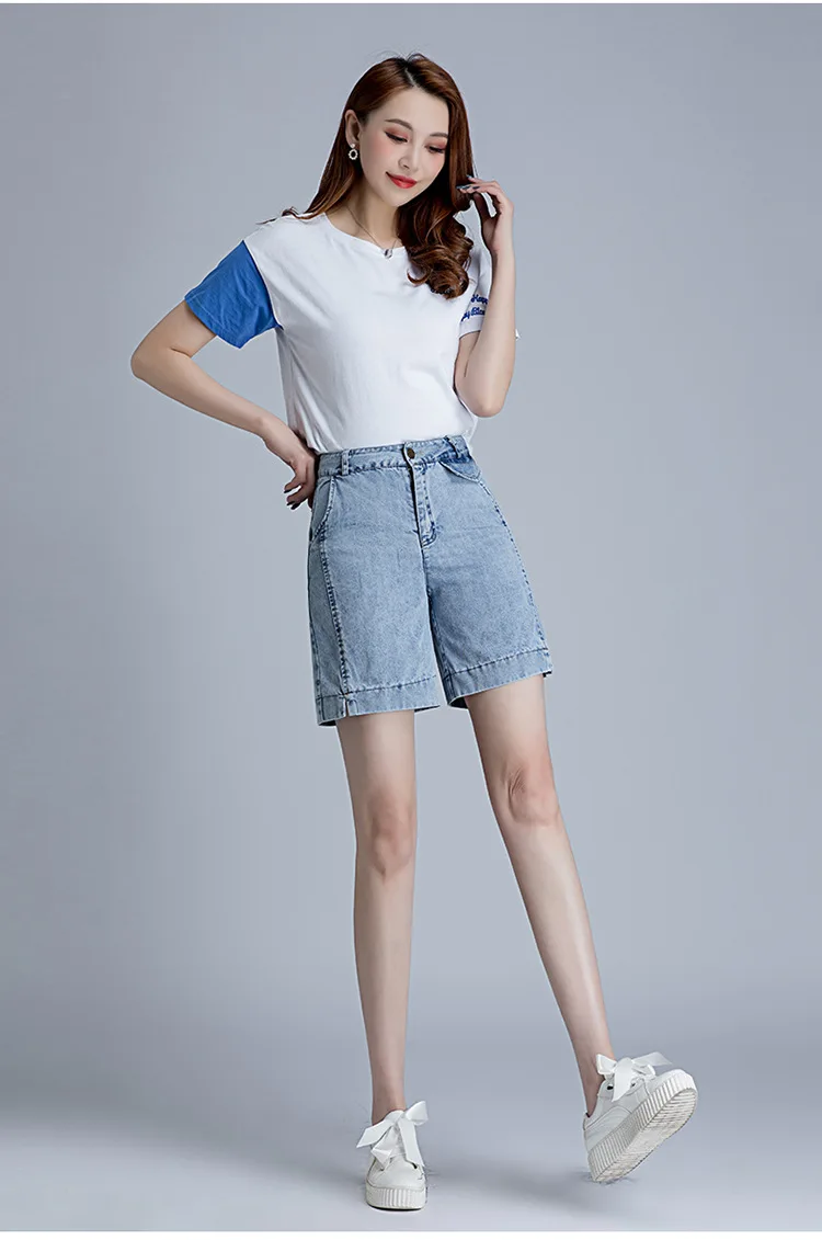 

Women High Waist Wide Leg Denim Shorts Summer New Office Lady Korean Elegant Slim Casual Plus Size Short Jeans Pants M-4XL 9208