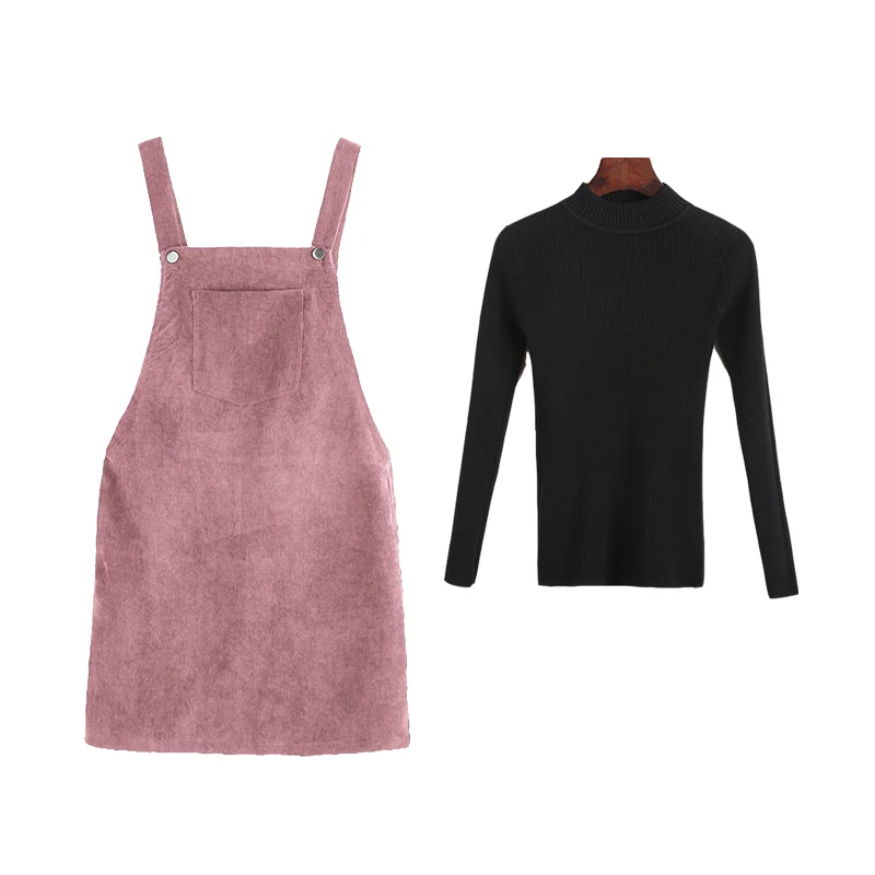 Женский вязаный свитер и вельветовое платье комплект из 2 предметов повседневный