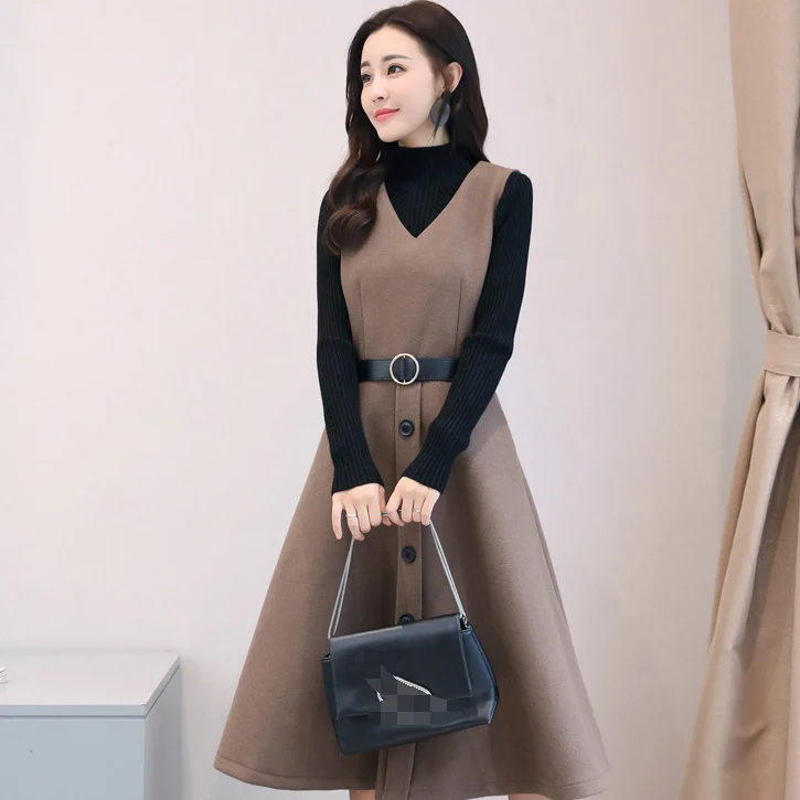 Женские шерстяные платья новинка 2020 Осеннее длинное платье жилет однотонное