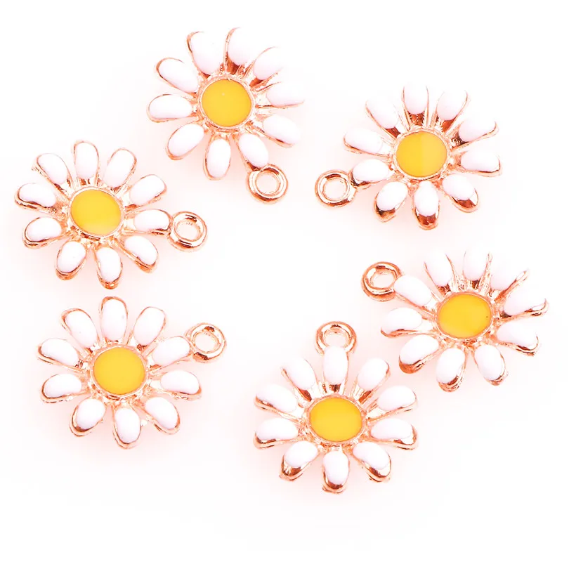 

20pcs Alloy Drop Oil Little Daisy Pendant Sun Flower Golden Pendant Findings Charms for Jewelry DIY Necklace Accessories Making