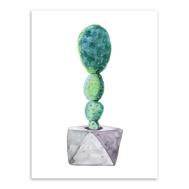 Акварель зеленые растения цветы Кактус плакаты суккуленты в скандинавском стиле