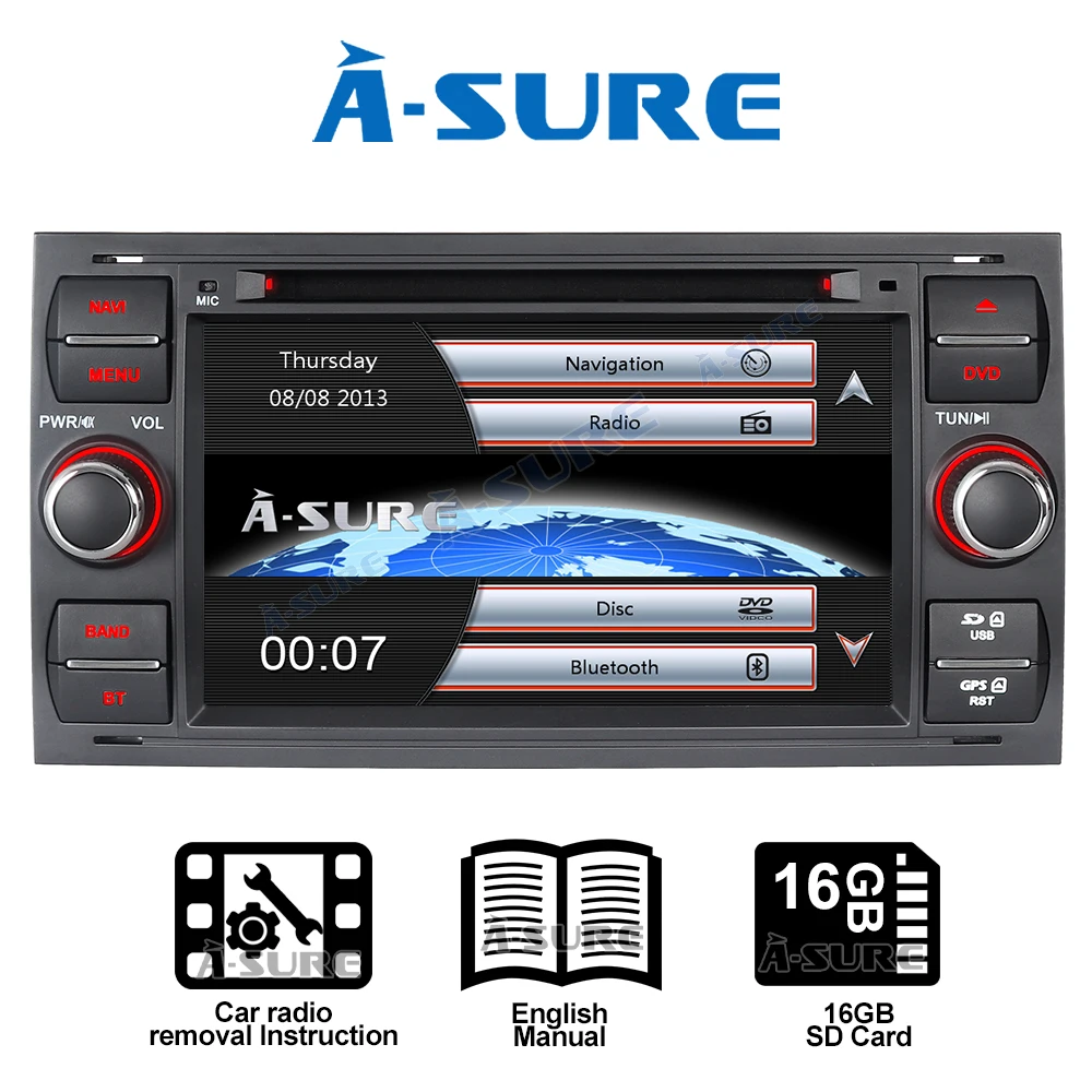 A Sure Автомобильный мультимедийный авто радио GPS плеер навигация DAB + SWC RDS для Ford