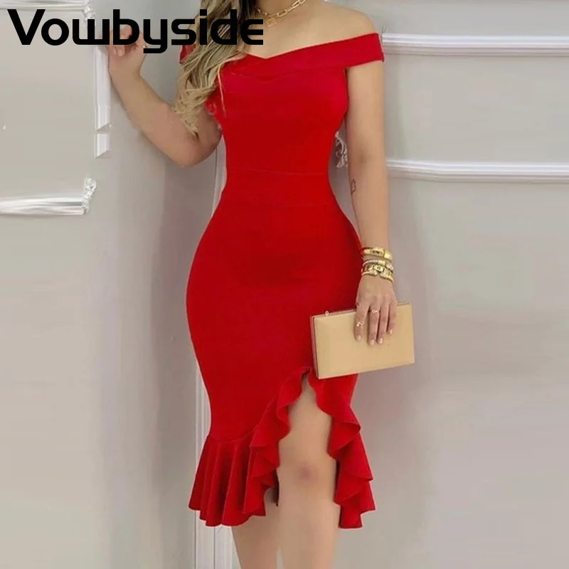 

Summer Women's Dresses Solid Color Elegant Fashion Slash Neck Mermaid Sexy Long Dress