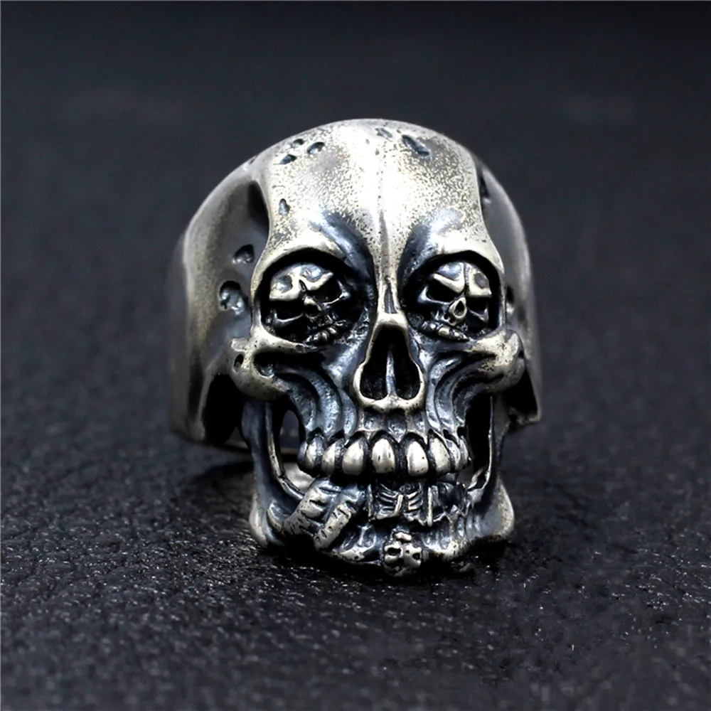 

Unique Stainless Steel Gothic Skull Ring Mens Biker Rings Punk Jewelry
