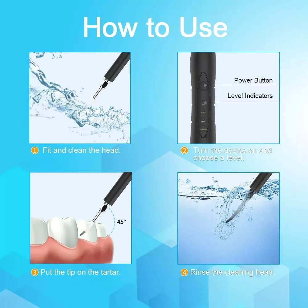 

Electric Ultrasonic Sonic Dental Scaler Tooth Calculus Remover Cleaner Tooth Stains Tartar Tool with 5 Replaceable Brush Head