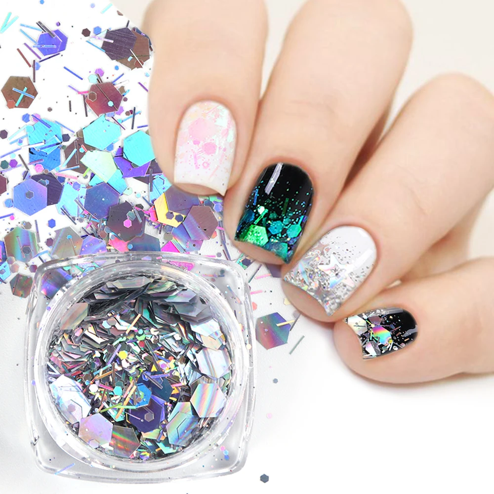 1 бутылка лазер микс хамелеон 3D украшение для ногтей блестки ромбовидная форма