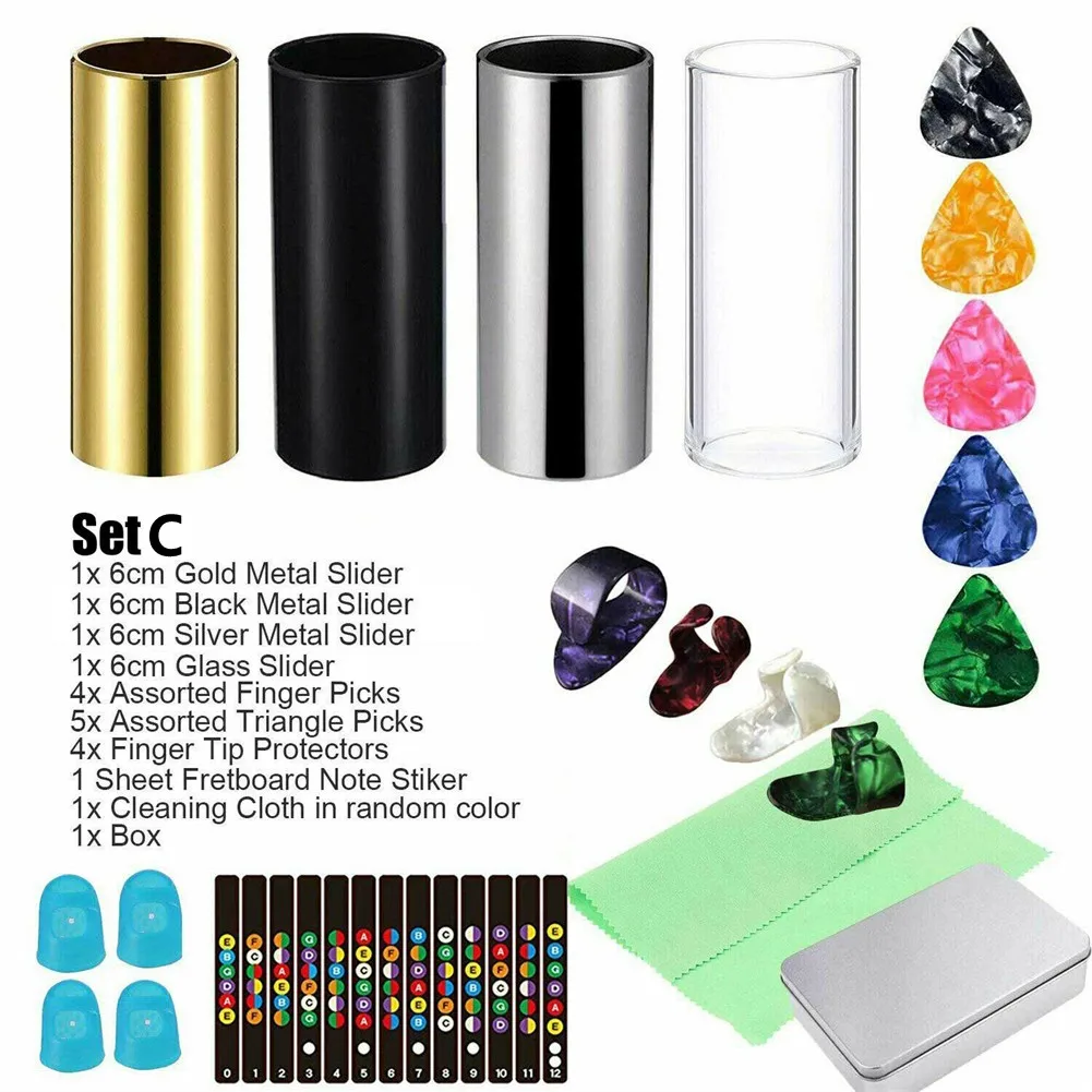 

Multi Choices Set Electric Acoustic Guitar Slides Tube Picks Cloth Kit /Glass Slides/Picks/cloth For Playing Guitar Bass Banjo